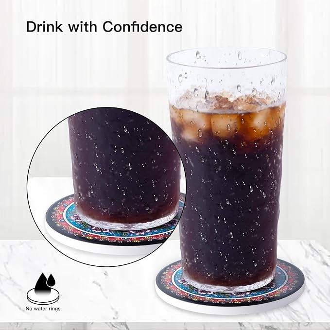 Ceramic Coasters Absorbent Non Slip 6pcs 4 Inch Coaster Turkish | Drink Coasters - Image 3