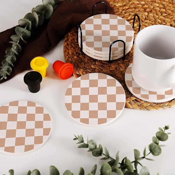 Drink Coasters Set of 6 with Holder, Absorbent Ceramic Coasters with Anti-Cork - Image 5