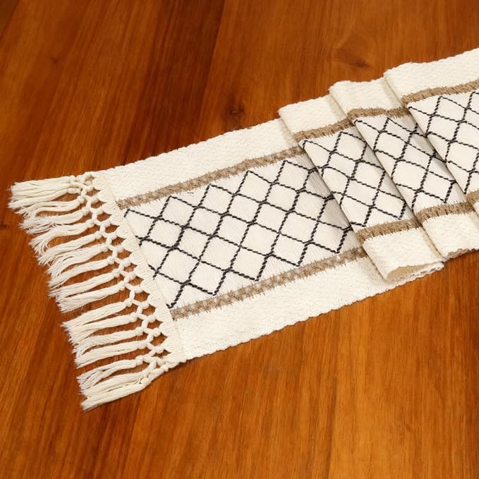 EMMTEEY Macrame Table Runner Boho Style 36 Inches Long, Hexagonal Black | - Image 3