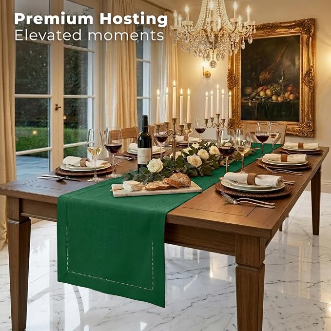 Signature Linen™ by D'Moksha Eden Green Table Runner 36 Inches, 100% Pure Linen - Image 4