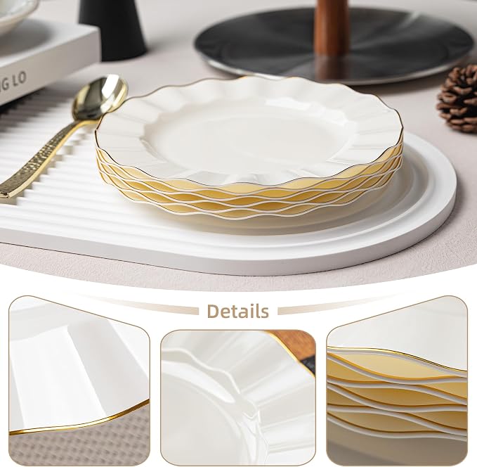 100PCS Ivory Plastic Plates 7 Inch, Wavy Plates - Image 4
