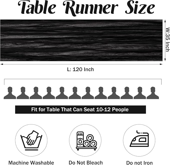 Black 10FT Cheesecloth Table Runner Boho Gauze Fabric Table Runner Rustic Sheer - Image 4