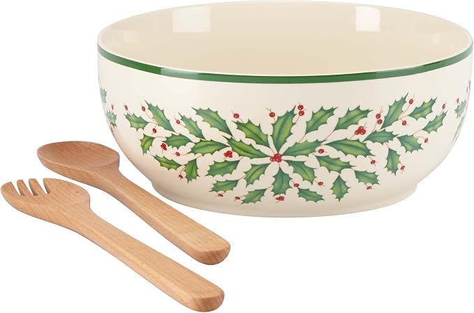 Lenox 853767 Holiday Salad Bowl & Servers, Christmas Hosting by Lenox