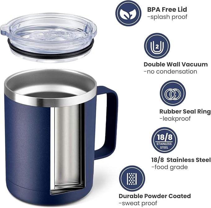 MEWAY 12oz Coffee Mug With Handle 2 Pack Bulk, Stainless Steel Insulated Travel - Image 2