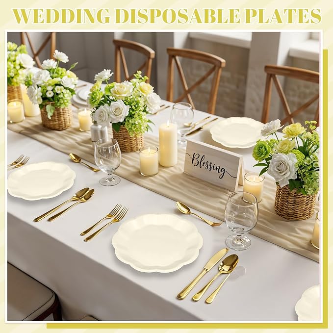 NatNarr 30 Pcs Ivory Paper Plates 7 Inch Scalloped Small Cake Plates | - Image 7