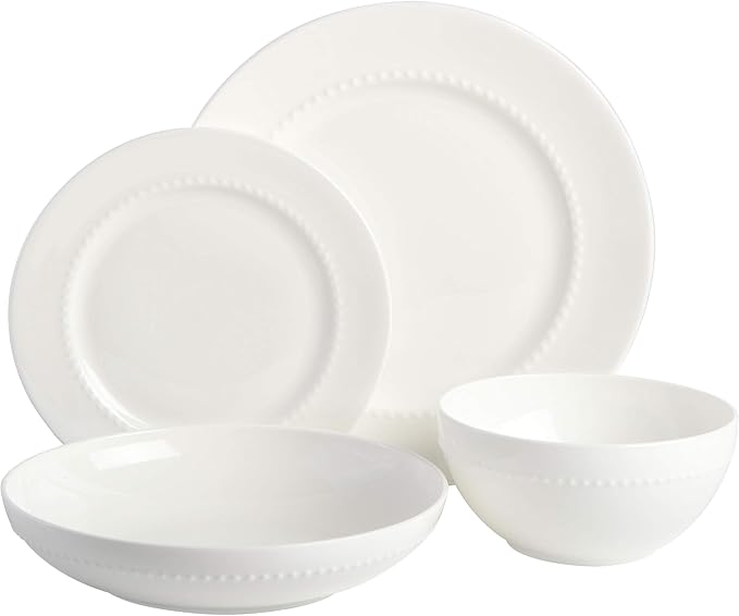 Gibson Elite Embossed Bone China 16-Piece Double Bowl Dinnerware Set, Service - Image 2