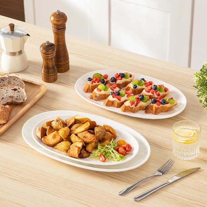 vancasso Ceramic Serving Platters Set of 3, Oval 16/14.7/13.5 Inch Porcelain - Image 7