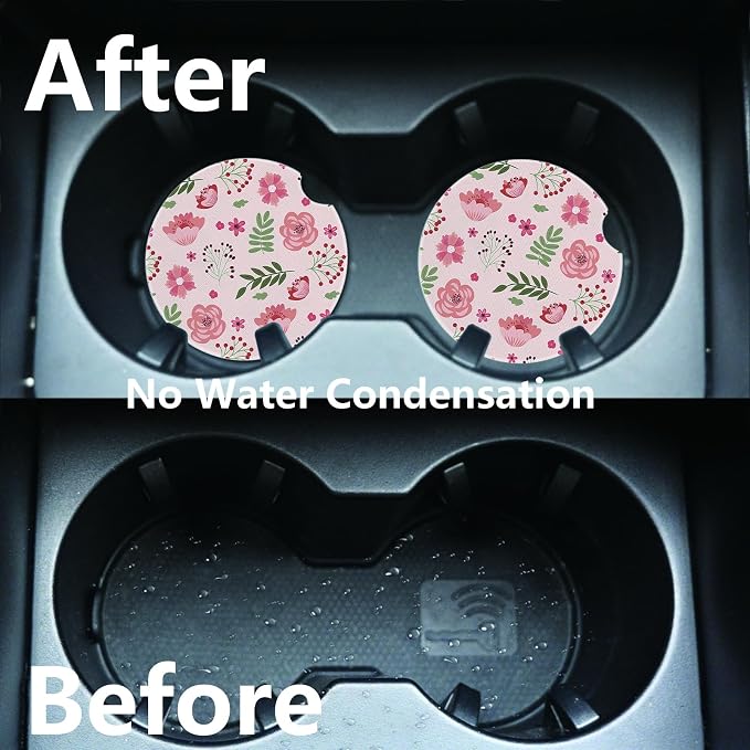 2pcs Cute Pink Flowers Car Coasters, Absorbent Universal neoprener Cup Holder - Image 5