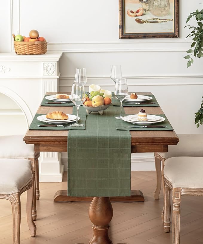 Linen Textured Table Runner, Sage Green Table Runners 72 Inches Long | Raised - Image 2