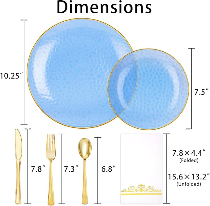 150 Pcs Blue Plastic Dinnerware Set, Disposable Plates - Image 6