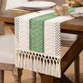 DeZerlor Ivory&Sage Green Boho Macrame Farmhouse Woven Table Runner 48Inch | by DeZerlor