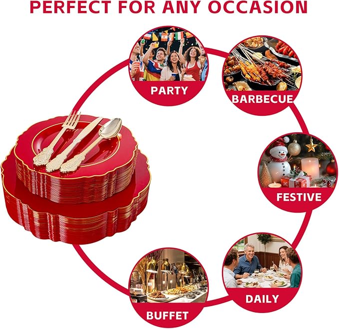 350PCS Red Plastic Plates - Image 5