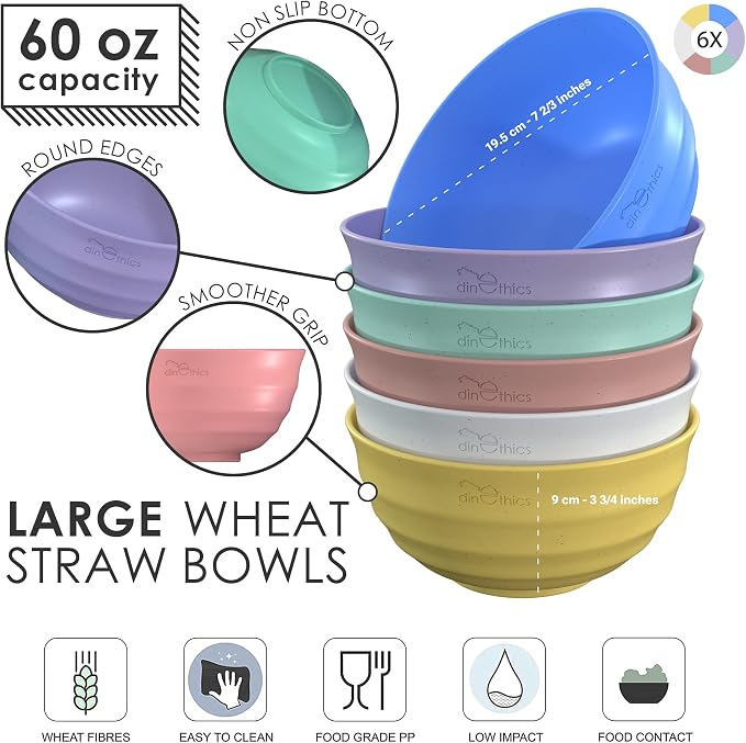 60-OZ 6 Large Wheat Straw Bowls - Image 2