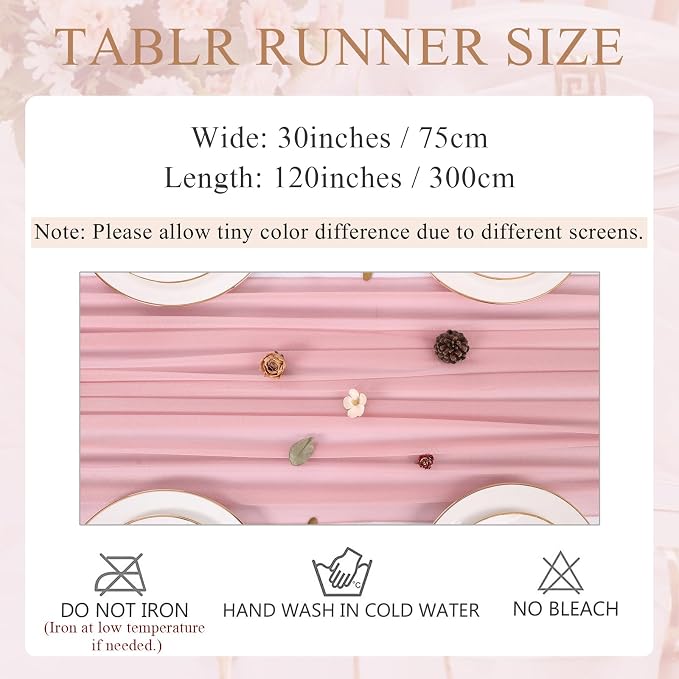 4 Pcs 10FT Dusty Rose Chiffon Table Runners 30x120 Inches Boho Tulle Fabric - Image 3