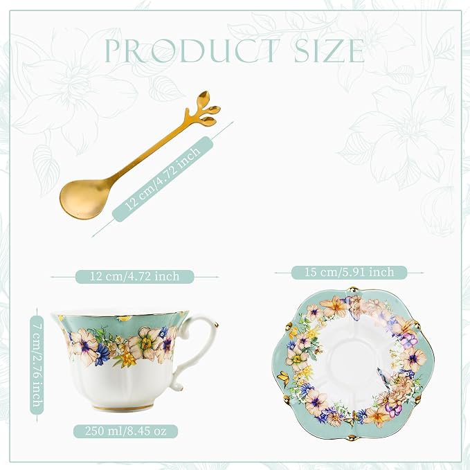 Country Roses Porcelain Tea Cup and Saucer Set - Image 2