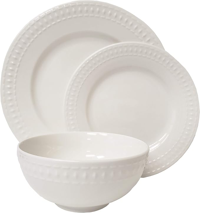 Tabletops Gallery Embossed White Porcelain Round Dinnerware by TabletopsGallery