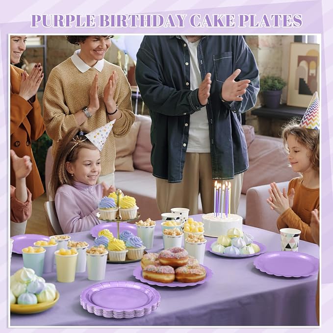 NatNarr 30 Pk Purple Paper Plates 9" Scalloped Lavender Party Plates | Light - Image 4