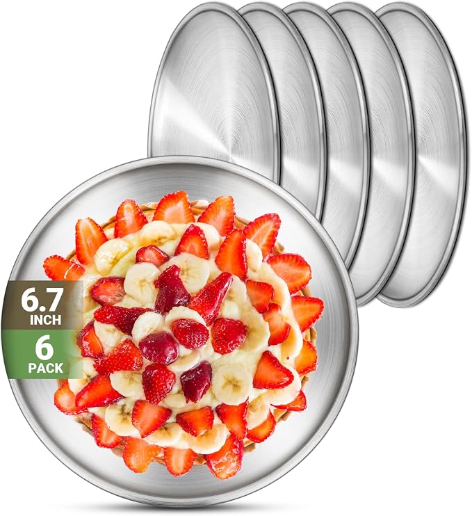 Stainless Steel Plates, 6 Set 6.7 inch 304 Metal Food Serving Plate, Reusable by Offiper