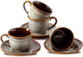 HASENSE Ceramic Tea Cups and Saucers, 8oz Cappuccino Cups Set of 4, Espresso by Hasense