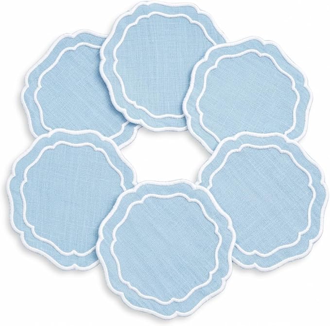 Drink Coasters Set of 6, 6x6 inch, Absorbent Linen Drink Mats by EmbroideryLinenVN