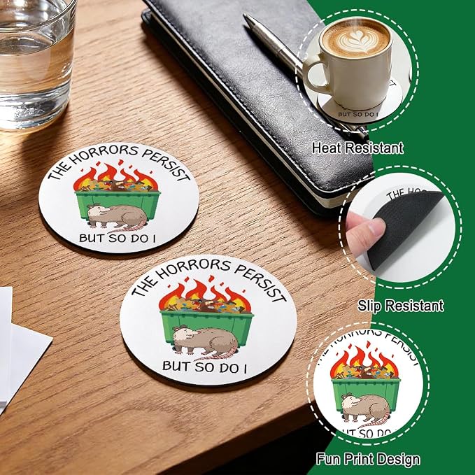 The Horrors Persist But So Do I Drink Cup Holder Coaster Set of 2, Funny - Image 3