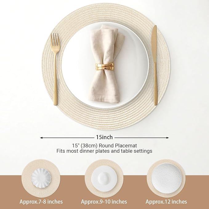 FunWheat Round Braided Placemats Set of 4 Table Mats - Image 2