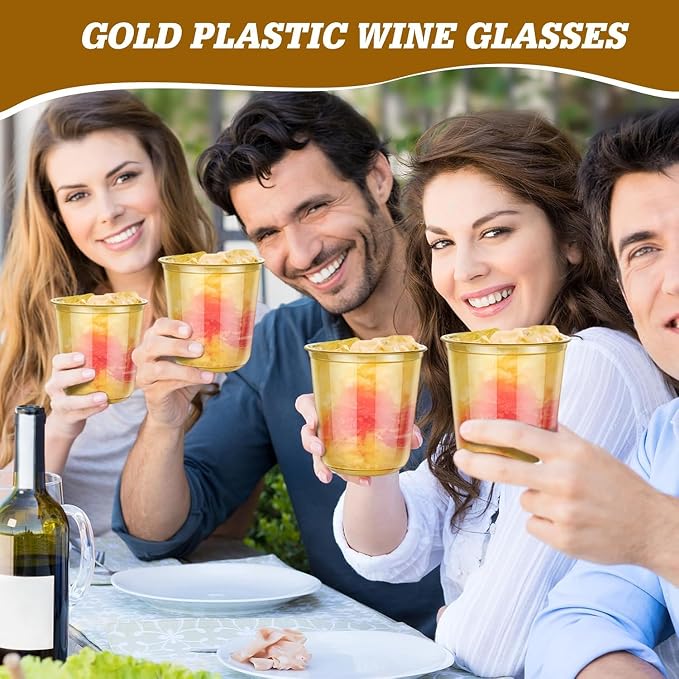 KesaPlan 100Pcs 12oz Gold Plastic Party Cups, Disposable Wine Cocktail Cups | - Image 6