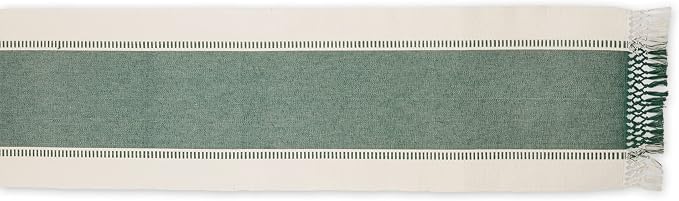 DII Dobby Stripe Table Runner, 13x72 Dark Green & Cream Background | Woven - Image 2