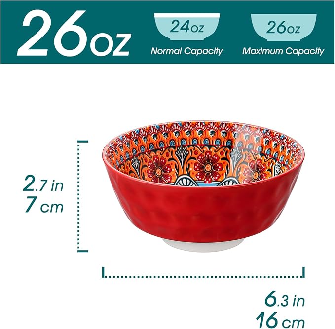vancasso Boho Cereal Bowls Set of 6, 26 oz Ceramic Soup Bowls - Image 2