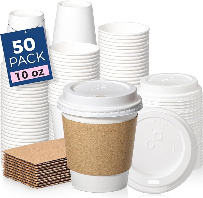 Fit Meal Prep 50 Pack 10 oz Disposable Coffee Cups by FMPBRANDS