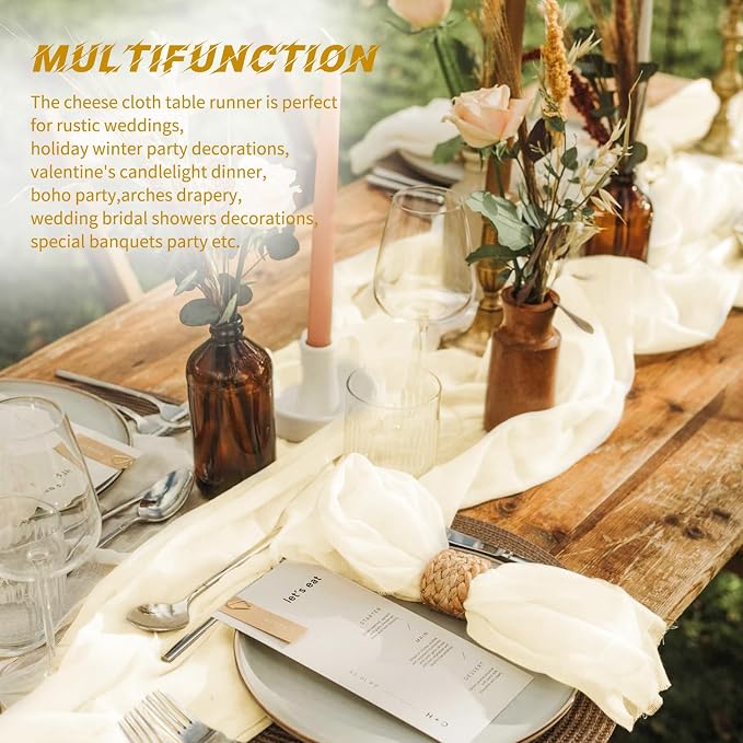 10 Pack Ivory Cheesecloth Table Runner 17x108 Inch Boho Gauze Cheese Cloth - Image 7
