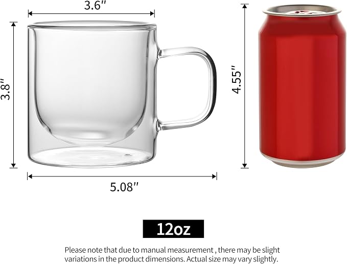 NIRA.Z Double Wall Glass Coffee Mugs Set of 4, 12 oz Insulated Borosilicate - Image 2