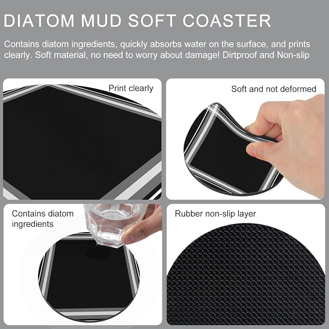Black Grid Coasters Set of 4 Absorbent Coasters - Image 5