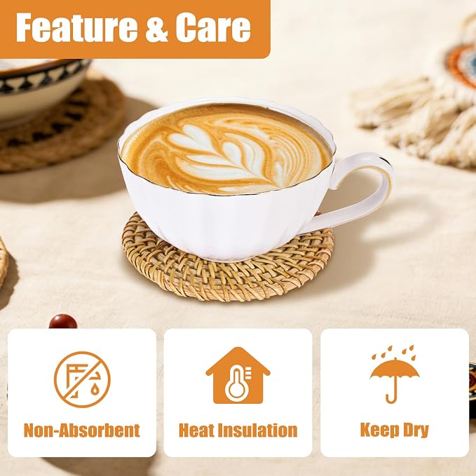 Drink Coasters Set of 6, Handwoven Rattan Coasters - Image 9