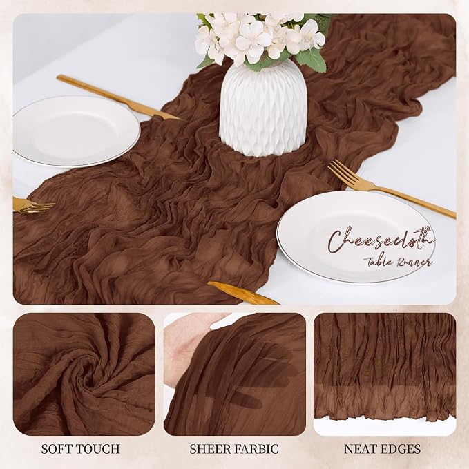 6 Pack Brown Cheesecloth Table Runner 17x108 Inch Semi Sheer Boho Gauze Cheese - Image 7