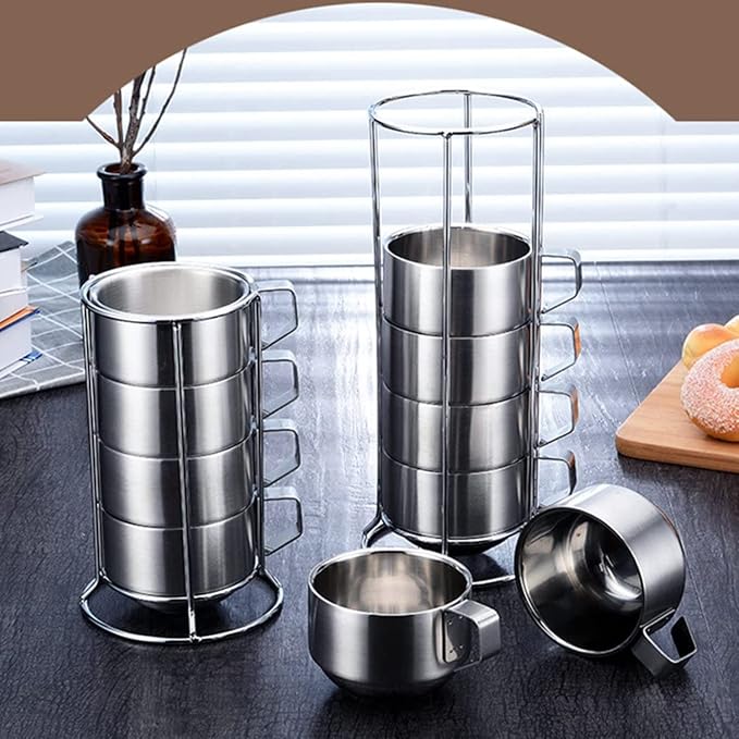 SZCXTOP 6.8 Oz Stainless Steel Coffee Cups Set of 4 Mug, Stackable Double Heat - Image 5