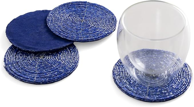 Handmade Beaded Coasters, Glass Bead Coasters in Blue, Coffee Table Décor by TrunkinUSA