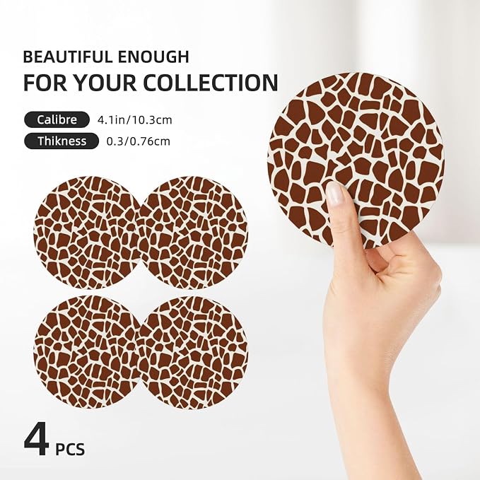 Giraffe Coasters Set of 4, Absorbent Ceramic Drink Coasters Cup Mat - Image 3