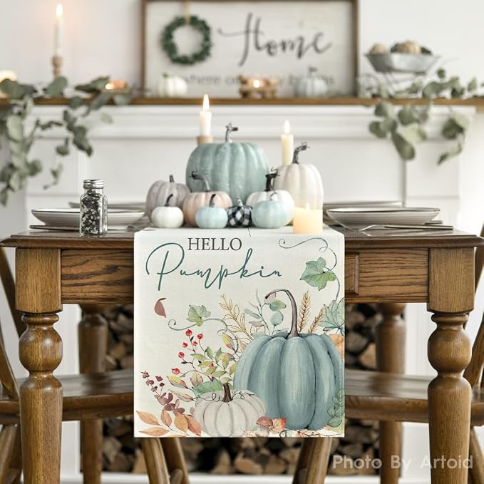 Artoid Mode 210 GSM Fall Table Runner 13x120 Inch Home Party Decor | Aqua Hello - Image 2