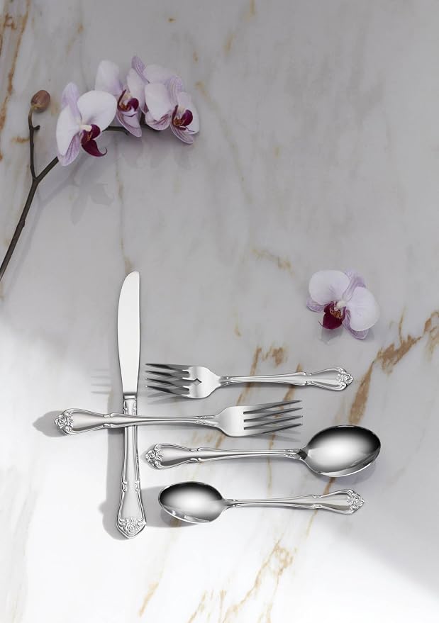 Oneida Silverware Set, True Rose Everyday Flatware Teaspoons Set, Service - Image 4