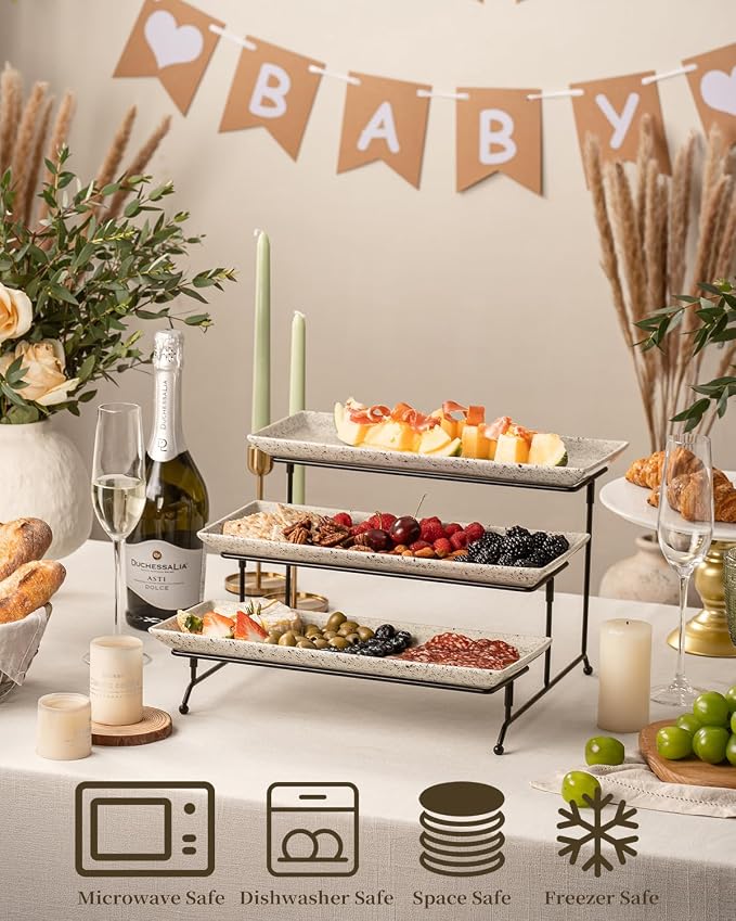 LAUCHUH 3 Tier Serving Trays for Party, Porcelain Tiered Serving Tray Stand | - Image 3