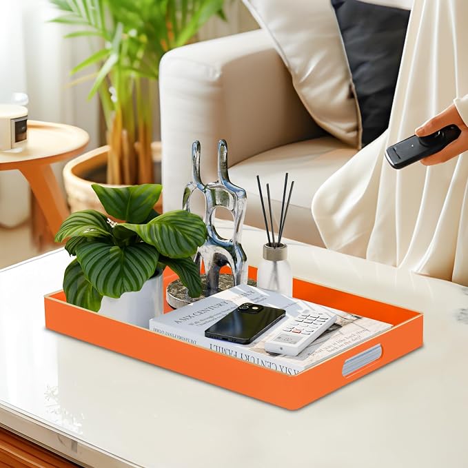 Orange Decorative Tray for Coffee Table, Serving Tray - Image 5