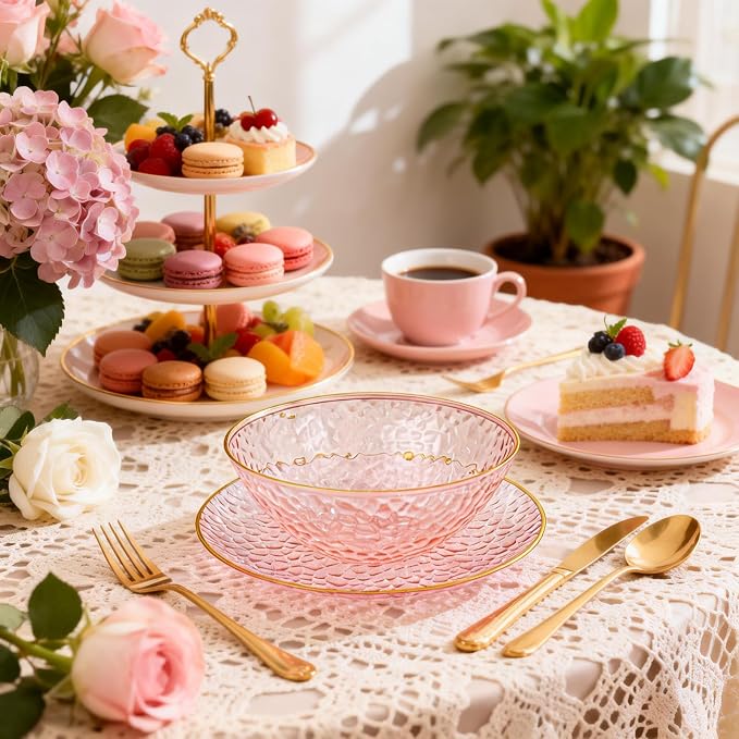 Tinybee 30 Pack Pink Plastic Bowls - Image 7