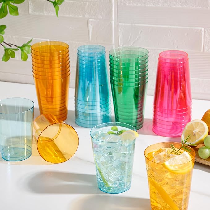 DaYammi 100 Pack Colorful Plastic Cups 10 Oz Disposable Cups Neon Glowing - Image 2