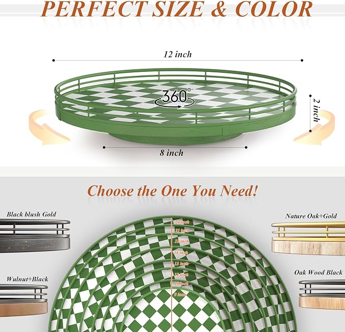 AMH 12-Inch Green and White Checkerboard Lazy Susan - Image 6