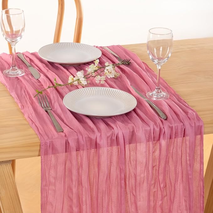 Mauve Pink Gauze Cheesecloth Table Runner 10ft Boho Rustic Runner | Lightweight - Image 3