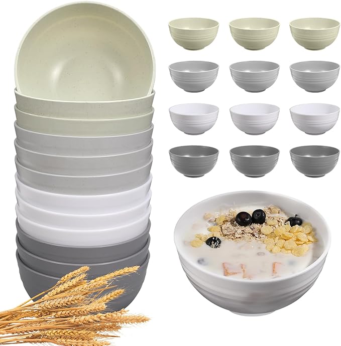 12 Pcs Unbreakable Cereal Bowls Set, 26 Oz Wheat Straw Bowls Set, Microwave & by StayHealthyStayHappy