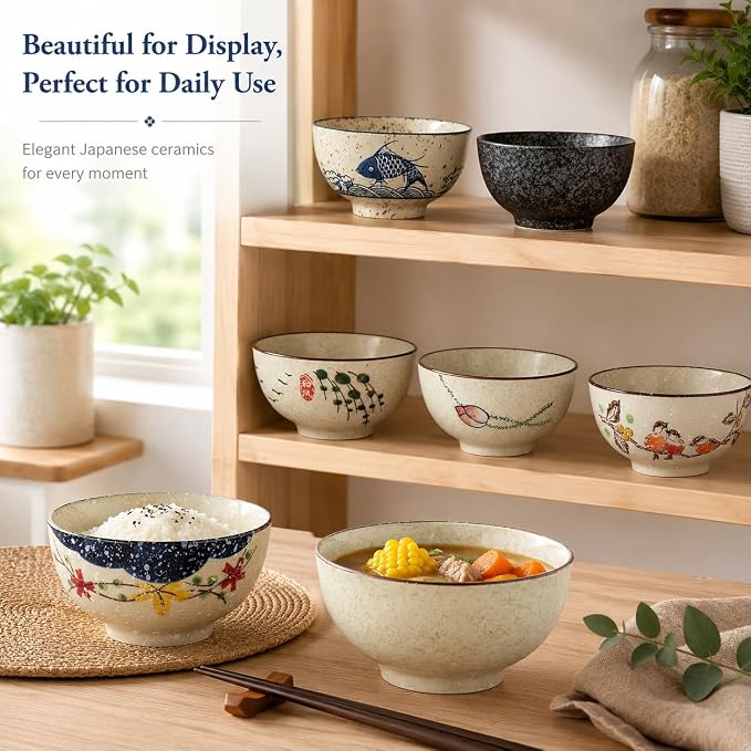 clothmile 4.5 Inch Japanese Retro Rice Bowls Set of 6 Japanese Style - Image 7