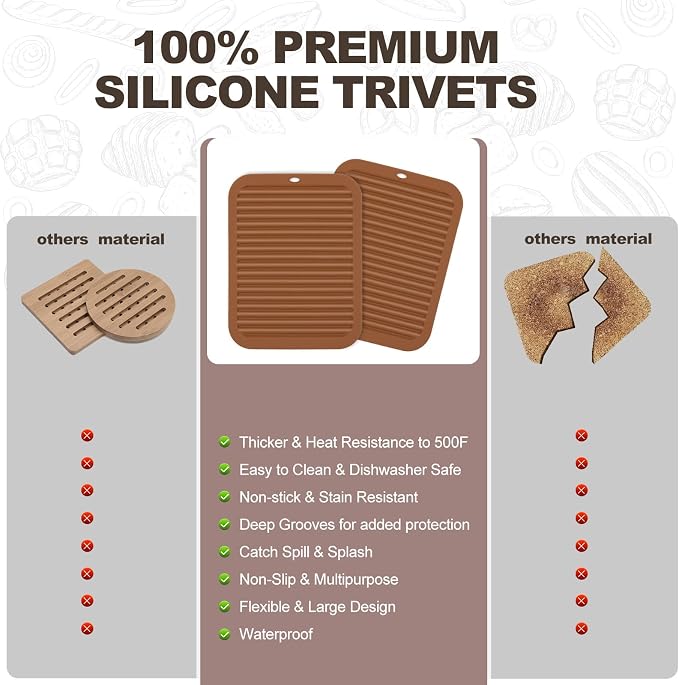 2 Pack Square Trivets for Hot Dishes | 9*12in Silicone Hot Pads for Kitchen - Image 3