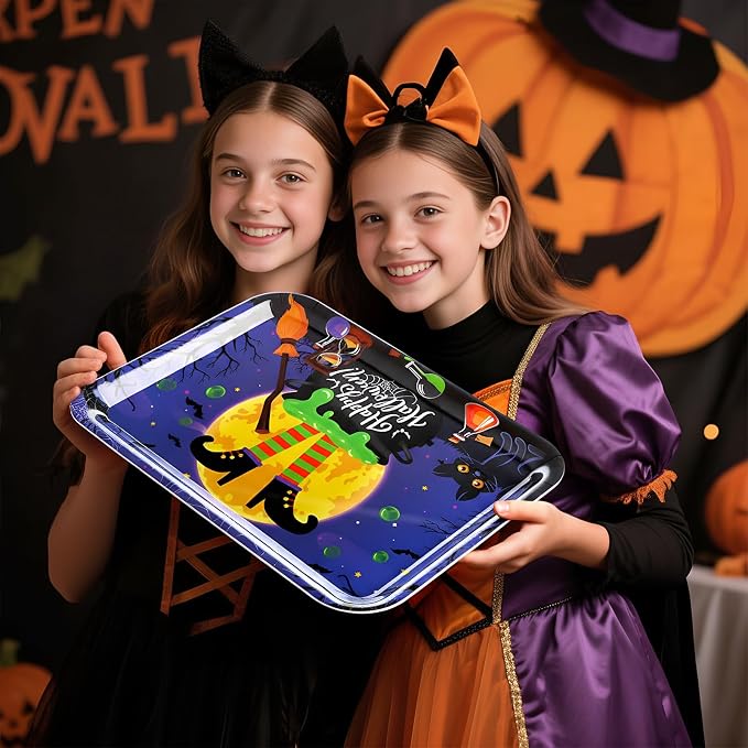 Vesici 4 Pcs 13 x 10 Inch Halloween Serving Trays Set Witch Haunted House Ghost - Image 7